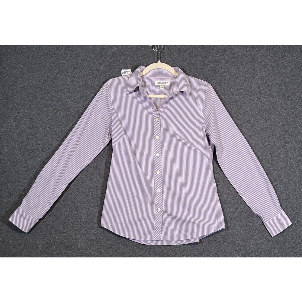 Banana Republic Non-Iron Fitted Striped Button Down Shirt Lavender White 6